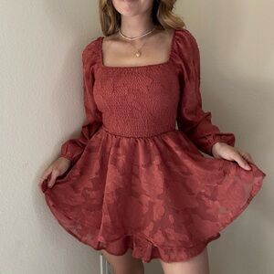 Fashion Nova Rust Floral Square Neck Mini Dress